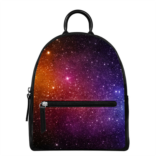 Colorful Stardust Galaxy Space Print Leather Backpack