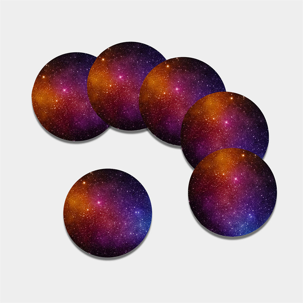 Colorful Stardust Galaxy Space Print Leather Coaster Set