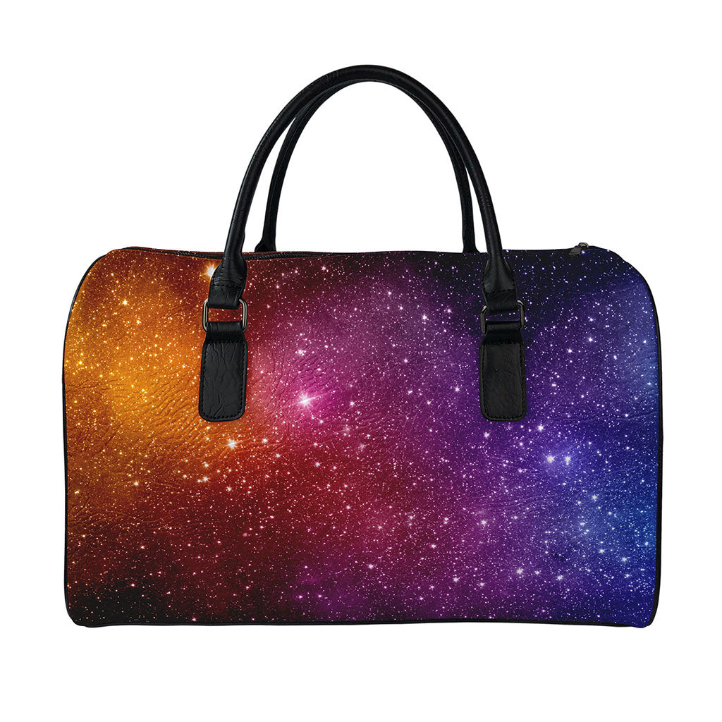 Colorful Stardust Galaxy Space Print Leather Duffle Bag