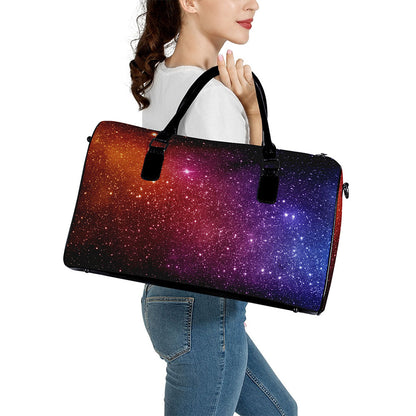 Colorful Stardust Galaxy Space Print Leather Duffle Bag