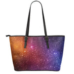 Colorful Stardust Galaxy Space Print Leather Tote Bag