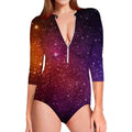 Colorful Stardust Galaxy Space Print Long Sleeve Swimsuit
