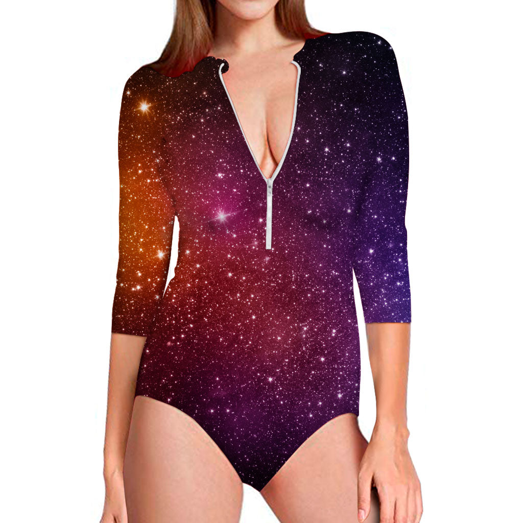 Colorful Stardust Galaxy Space Print Long Sleeve Swimsuit