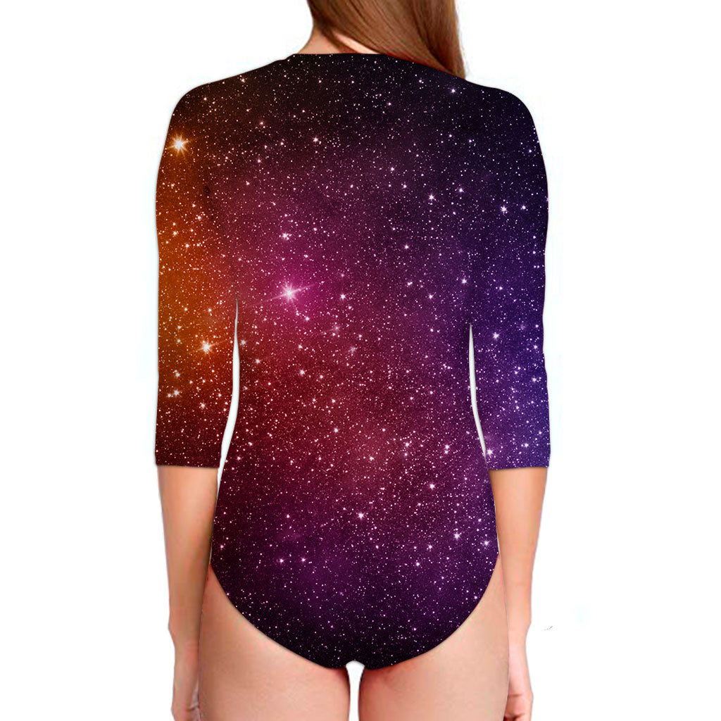 Colorful Stardust Galaxy Space Print Long Sleeve Swimsuit