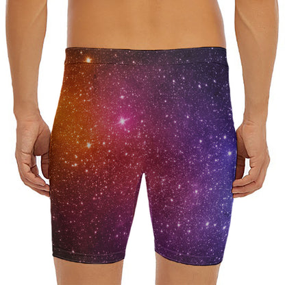 Colorful Stardust Galaxy Space Print Men's Long Boxer Briefs