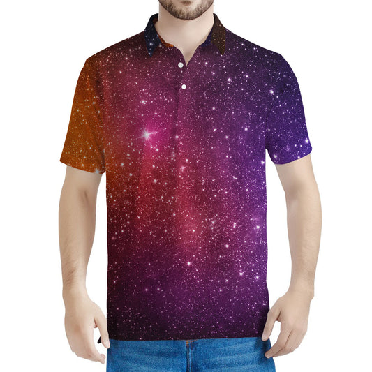 Colorful Stardust Galaxy Space Print Men's Polo Shirt