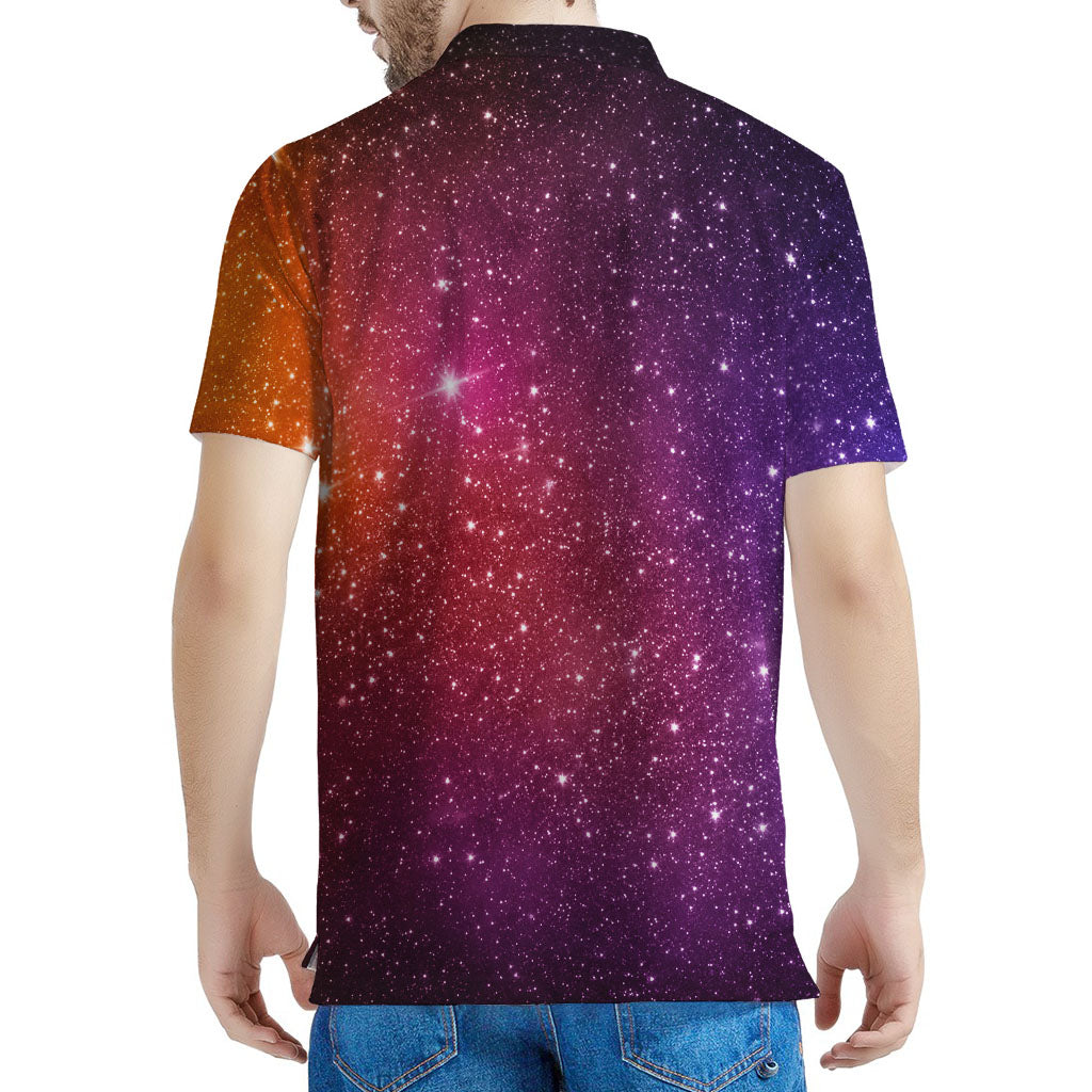 Colorful Stardust Galaxy Space Print Men's Polo Shirt