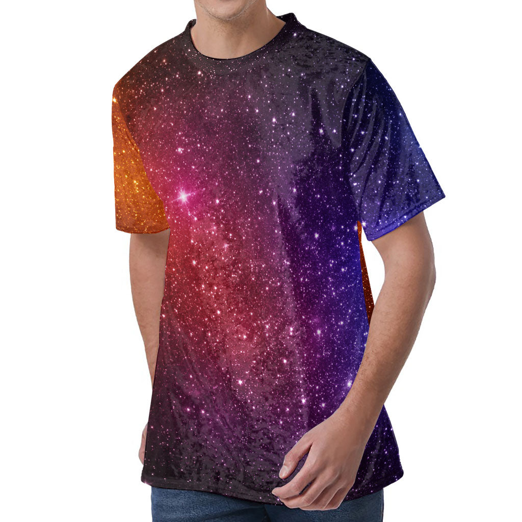 Colorful Stardust Galaxy Space Print Men's Velvet T-Shirt