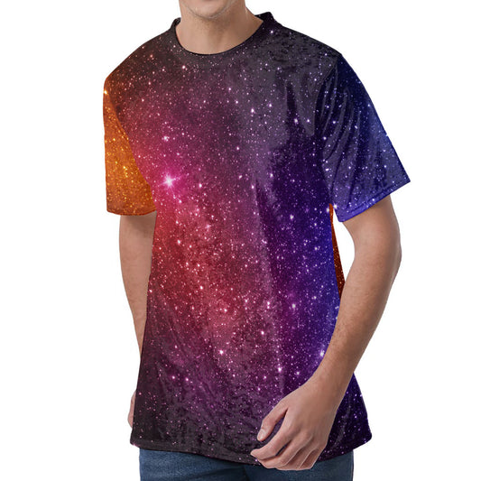 Colorful Stardust Galaxy Space Print Men's Velvet T-Shirt