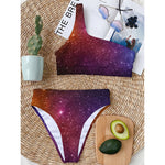 Colorful Stardust Galaxy Space Print One Shoulder Bikini Top