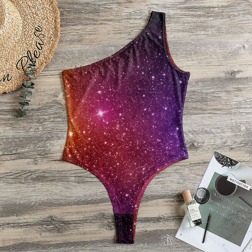 Colorful Stardust Galaxy Space Print One Shoulder Bodysuit