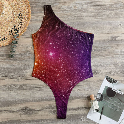 Colorful Stardust Galaxy Space Print One Shoulder Bodysuit