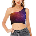 Colorful Stardust Galaxy Space Print One Shoulder Crop Top