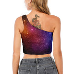 Colorful Stardust Galaxy Space Print One Shoulder Crop Top