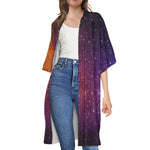 Colorful Stardust Galaxy Space Print Open Front Beach Cover Up