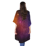 Colorful Stardust Galaxy Space Print Open Front Beach Cover Up