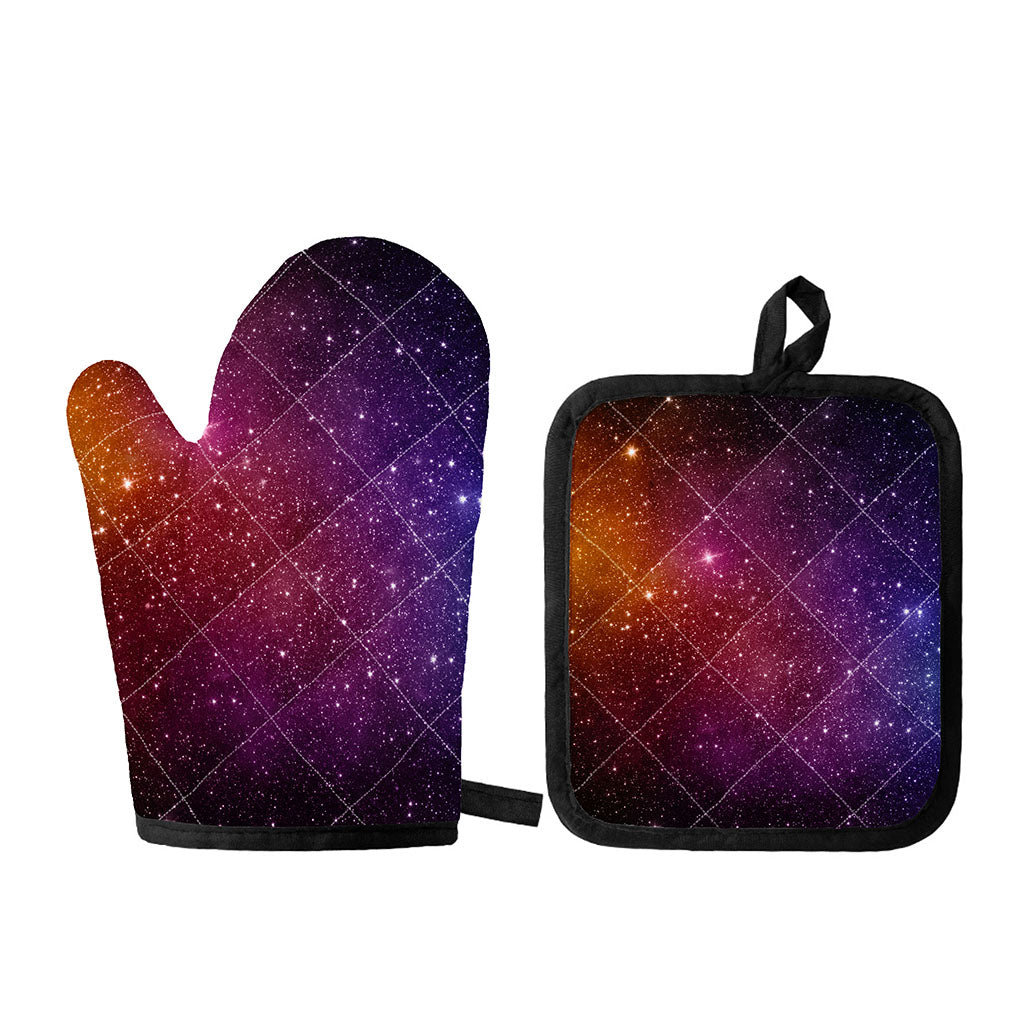 Colorful Stardust Galaxy Space Print Oven Mitt And Pot Holder Set