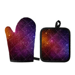 Colorful Stardust Galaxy Space Print Oven Mitt And Pot Holder Set