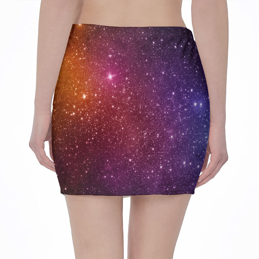 Colorful Stardust Galaxy Space Print Pencil Mini Skirt