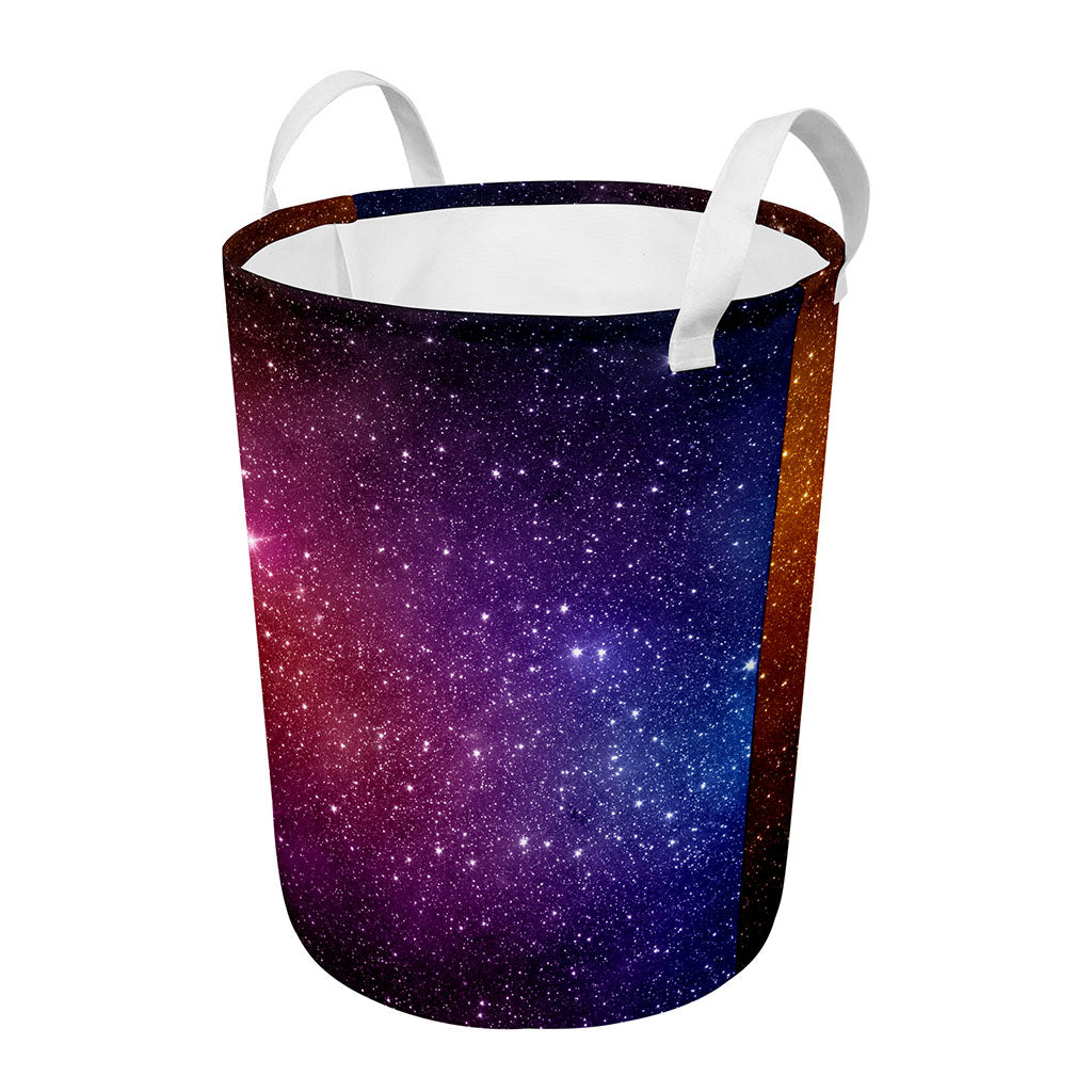 Colorful Stardust Galaxy Space Print Round Laundry Basket