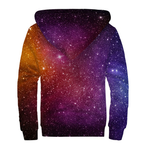 Colorful Stardust Galaxy Space Print Sherpa Lined Zip Up Hoodie