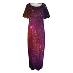 Colorful Stardust Galaxy Space Print Short Sleeve Long Nightdress