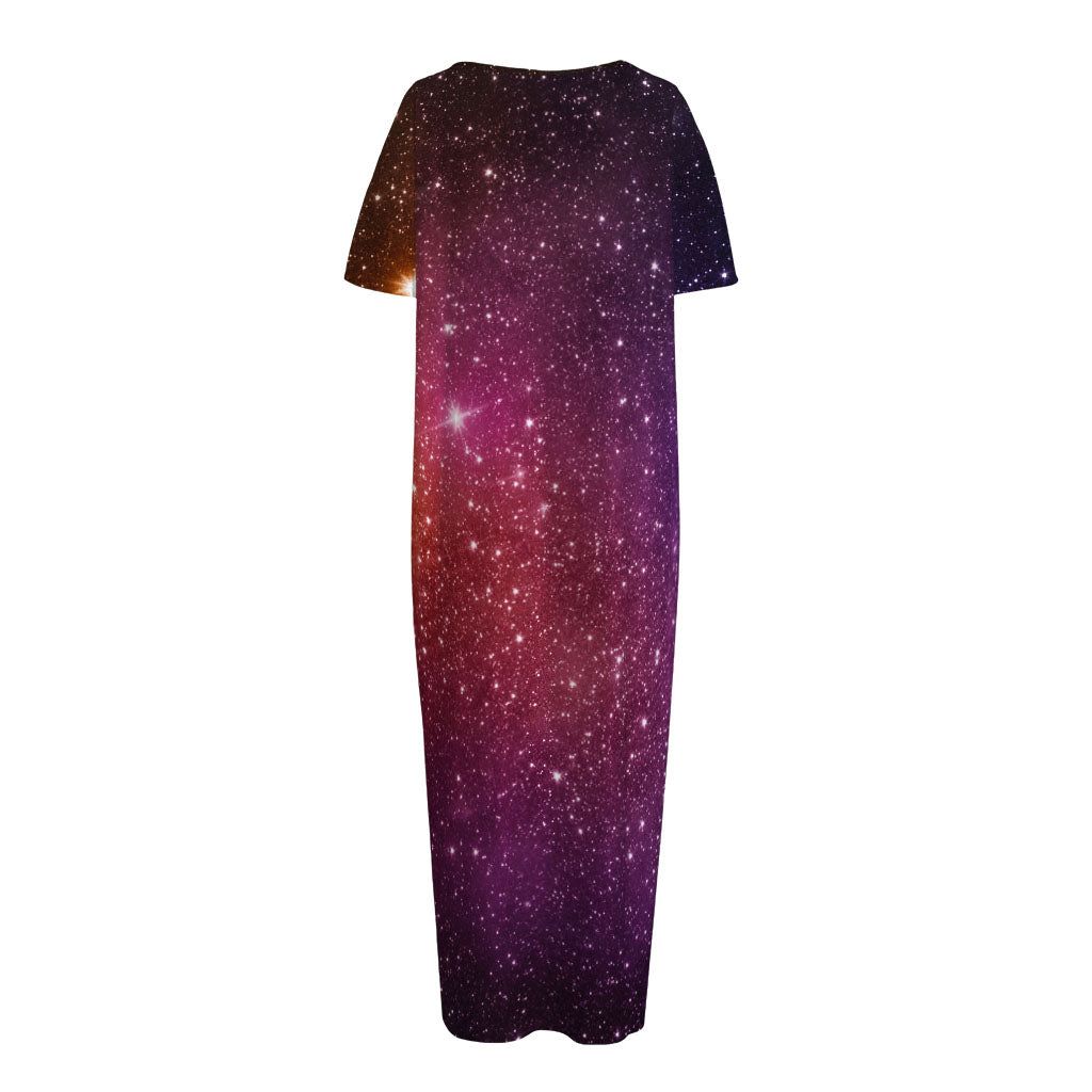 Colorful Stardust Galaxy Space Print Short Sleeve Long Nightdress