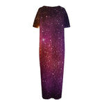Colorful Stardust Galaxy Space Print Short Sleeve Long Nightdress