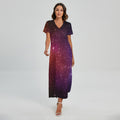 Colorful Stardust Galaxy Space Print Short Sleeve Maxi Dress