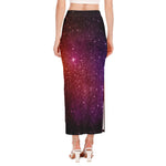 Colorful Stardust Galaxy Space Print Side Slit Maxi Skirt
