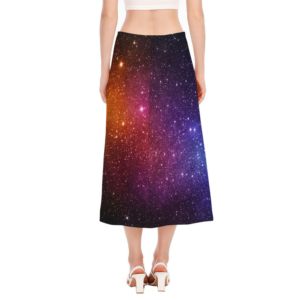 Colorful Stardust Galaxy Space Print Side Slit Midi Skirt