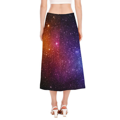 Colorful Stardust Galaxy Space Print Side Slit Midi Skirt