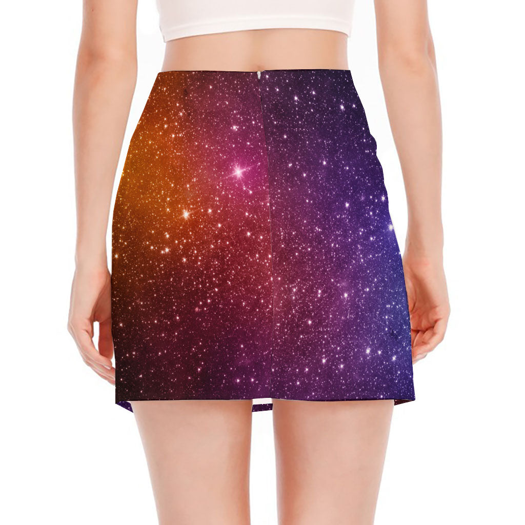Colorful Stardust Galaxy Space Print Side Slit Mini Skirt