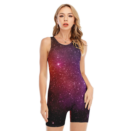 Colorful Stardust Galaxy Space Print Sleeveless One Piece Swimsuit