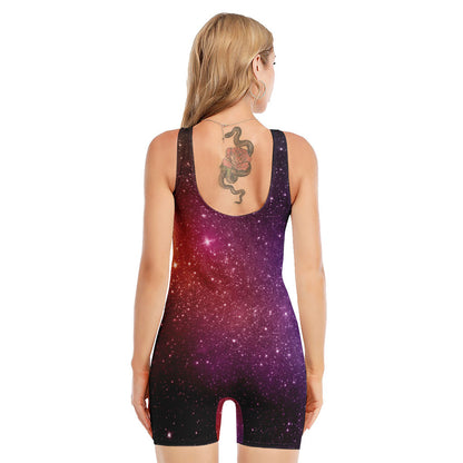 Colorful Stardust Galaxy Space Print Sleeveless One Piece Swimsuit