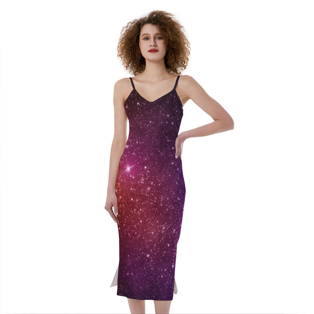 Colorful Stardust Galaxy Space Print Slim Fit Midi Cami Dress