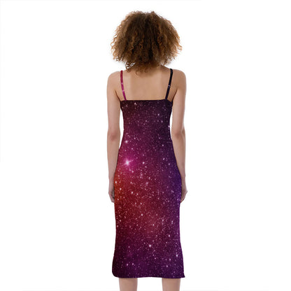 Colorful Stardust Galaxy Space Print Slim Fit Midi Cami Dress