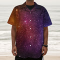 Colorful Stardust Galaxy Space Print Textured Short Sleeve Shirt