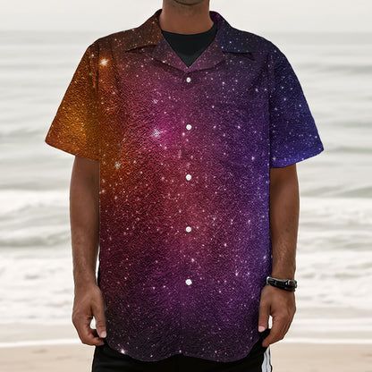 Colorful Stardust Galaxy Space Print Textured Short Sleeve Shirt