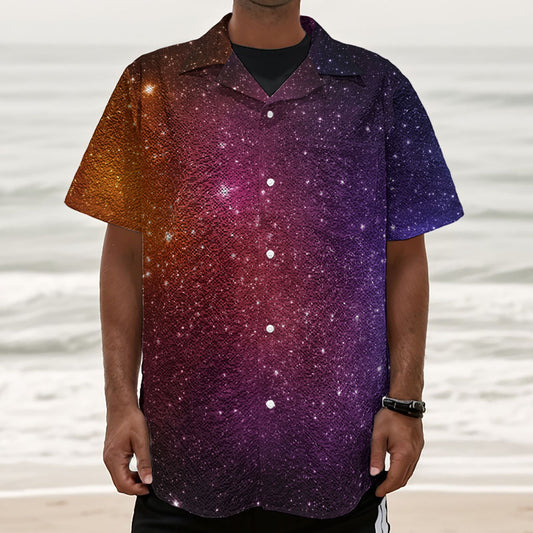 Colorful Stardust Galaxy Space Print Textured Short Sleeve Shirt