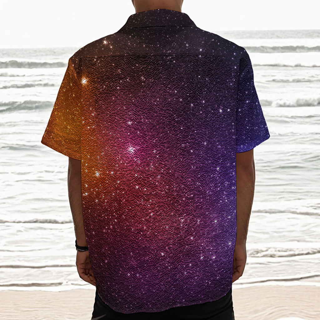 Colorful Stardust Galaxy Space Print Textured Short Sleeve Shirt
