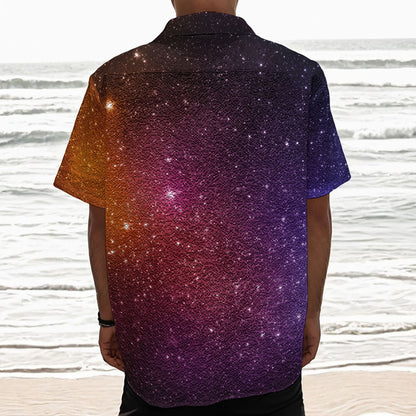 Colorful Stardust Galaxy Space Print Textured Short Sleeve Shirt