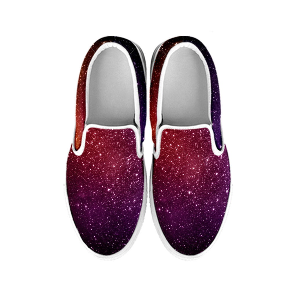 Colorful Stardust Galaxy Space Print White Slip On Sneakers