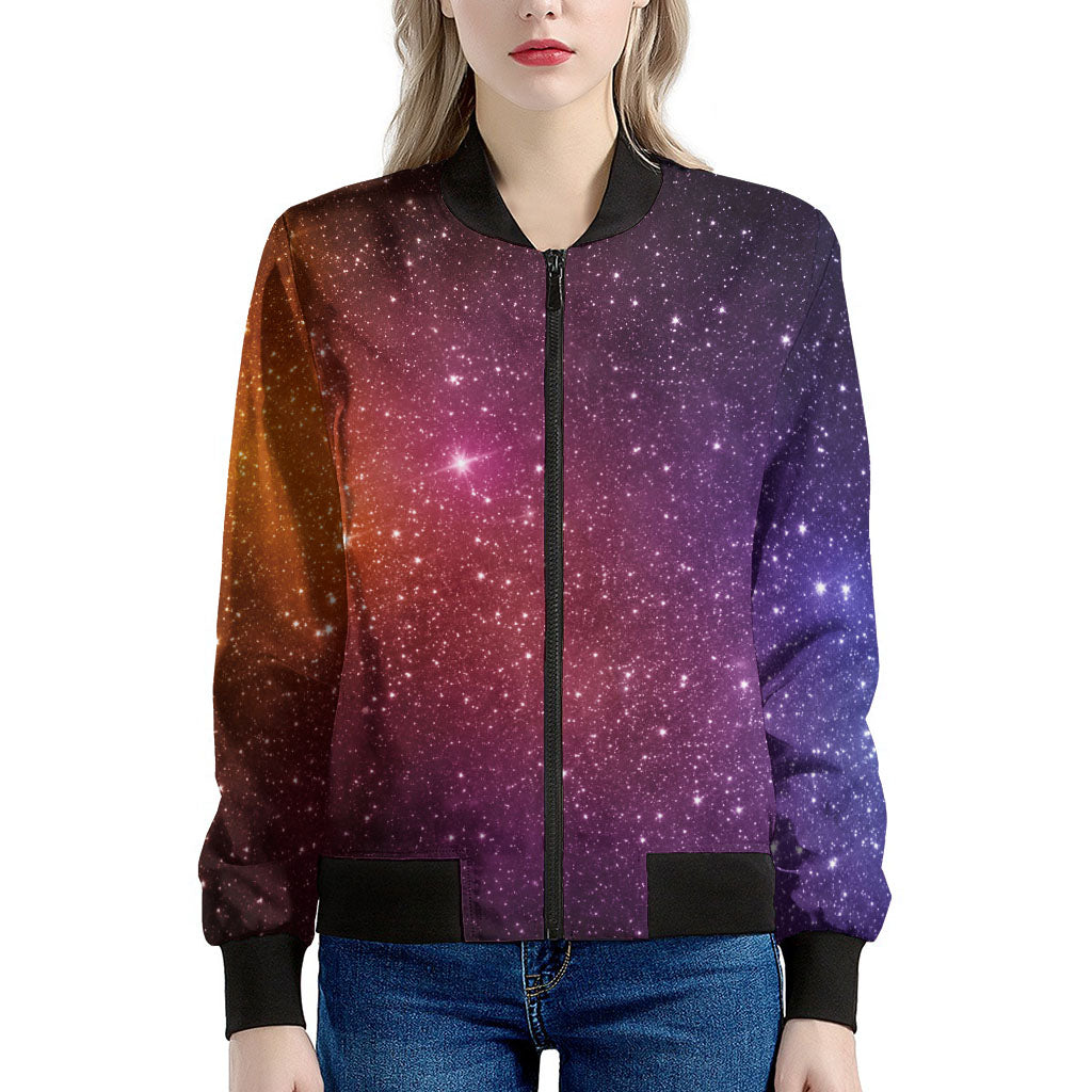 Colorful Stardust Galaxy Space Print Women's Bomber Jacket