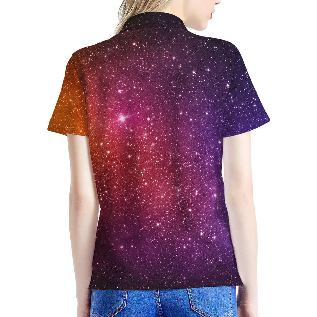 Colorful Stardust Galaxy Space Print Women's Polo Shirt