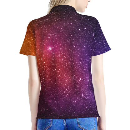 Colorful Stardust Galaxy Space Print Women's Polo Shirt