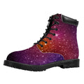 Colorful Stardust Galaxy Space Print Padded Collar Lace Up Boots