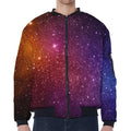 Colorful Stardust Galaxy Space Print Zip Sleeve Bomber Jacket