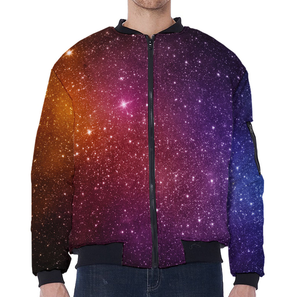 Colorful Stardust Galaxy Space Print Zip Sleeve Bomber Jacket