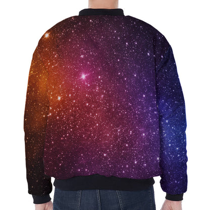 Colorful Stardust Galaxy Space Print Zip Sleeve Bomber Jacket